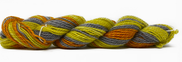 Hand-spun Wensleydale Aran (Worsted) weight 100g (3.52 oz) skein Bayeux shades in orange, yellow, grey
