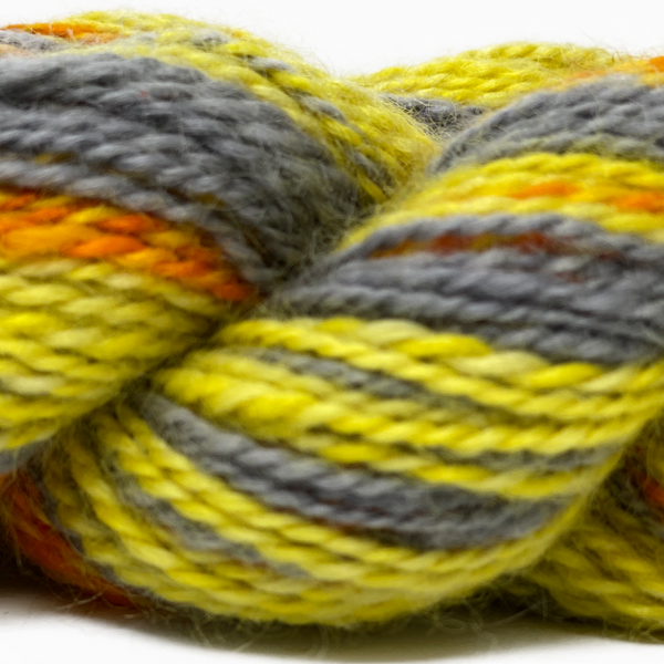 Hand-spun Wensleydale Aran (Worsted) weight 100g (3.52 oz) skein Bayeux shades in orange, yellow, grey