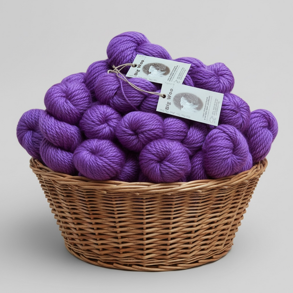 basket of beautiful Wensleydale purple chunky wool
