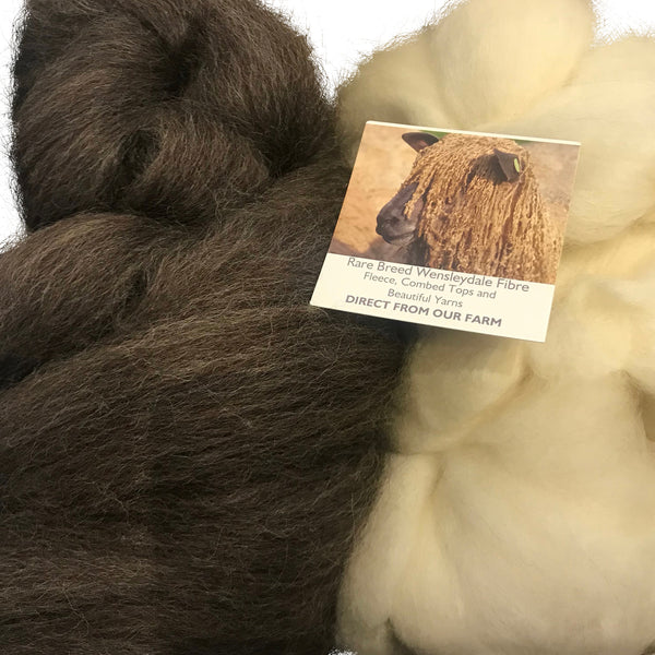 white and black Wensleydale combed top fibre fiber
