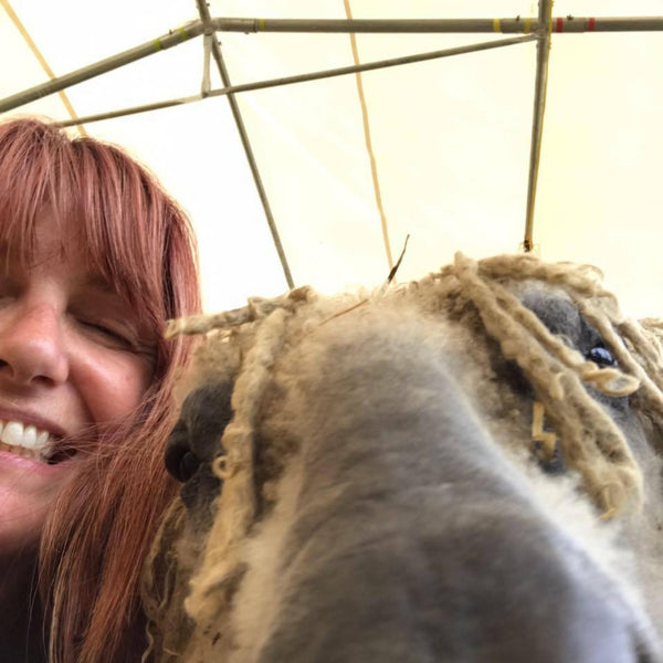 This is the lovely Eileen - with me - taking a selfie before shearing in 2018