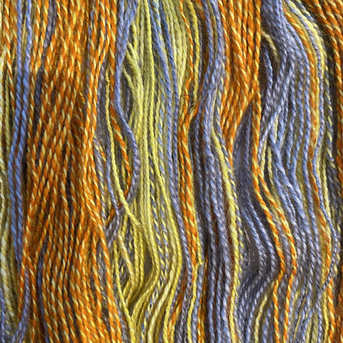 Hand-spun Wensleydale Aran (Worsted) weight 100g (3.52 oz) skein Bayeux shades in orange, yellow, grey