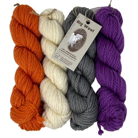 4 skeins of different colour Wensleydale bulky wool
