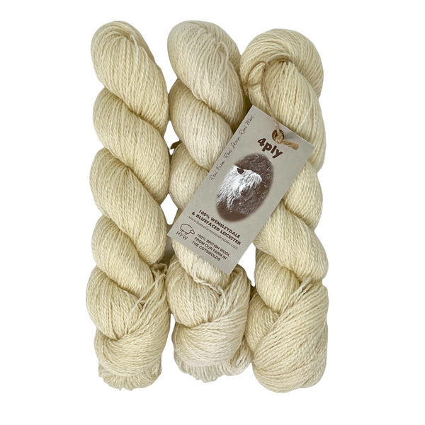 4ply (Fingering/Sports Weight):  Rare Breed Wensleydale and Bluefaced Leicester Natural - Undyed