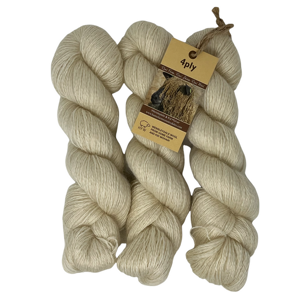 4ply (Fingering/Sports Weight) Kid Mohair and Wensleydale 100g (3.53 oz): Natural (undyed)