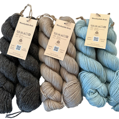 Pure Wensleydale Bundle: Naturally coloured, Rock and Gaverne (Aran/Worsted Weight) 600g (1.32lbs) Special Offer