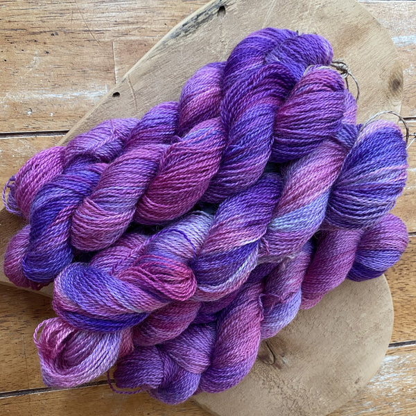 Hand-painted collection Purple Paint 4ply (Fingering/Sports Weight) 50g (1.76 oz): Rare Breed Wensleydale and Bluefaced Leicester
