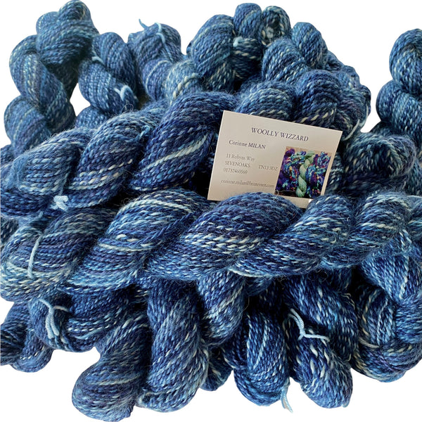 Hand-spun Wensleydale Aran (Worsted) weight 100g (3.52 oz) skein Bayeux shades in rich blue