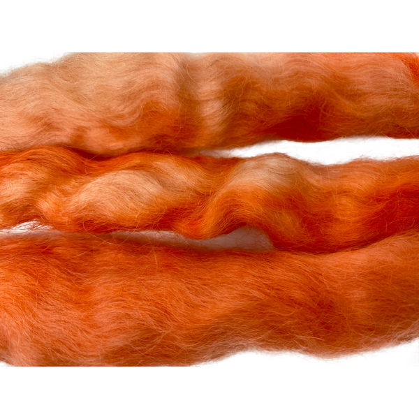 Pure Wensleydale Hand Dyed Combed Top - 100g (3.53 oz) Orange