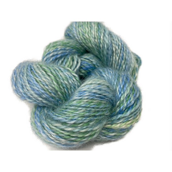 Hand-spun Wensleydale & Kid Mohair Aran (Worsted) weight 100g (3.52 oz) skein Loire shades in silver green and blue