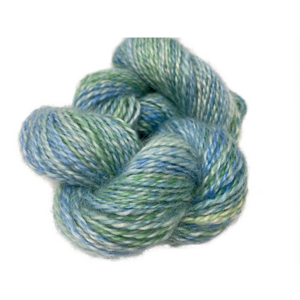 Hand-spun Wensleydale & Kid Mohair Aran (Worsted) weight 100g (3.52 oz) skein Loire shades in silver green and blue