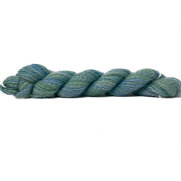 Hand-spun Wensleydale & Kid Mohair Aran (Worsted) weight 100g (3.52 oz) skein Loire shades in silver green and blue